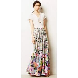Ranna Gill x Anthropologie Women's Firefleur Maxi Skirt Watercolor Flower Print